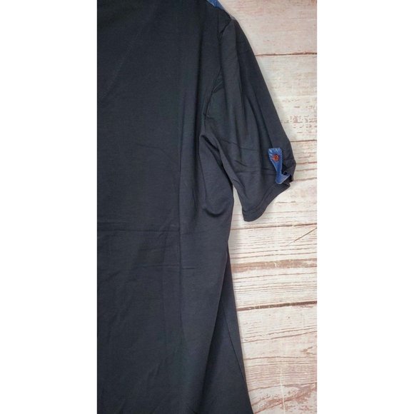 Vassari Los Angeles Black Faux Leather Patch VNeck Designer Short Sleeve Shirt - Picture 7 of 11